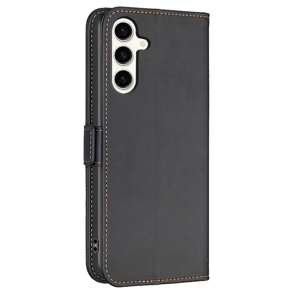 BINFEN COLOR BF31 For Samsung Galaxy S24 FE Case with Wallet Stand PU Leather Flip Phone Cover - Black - 7