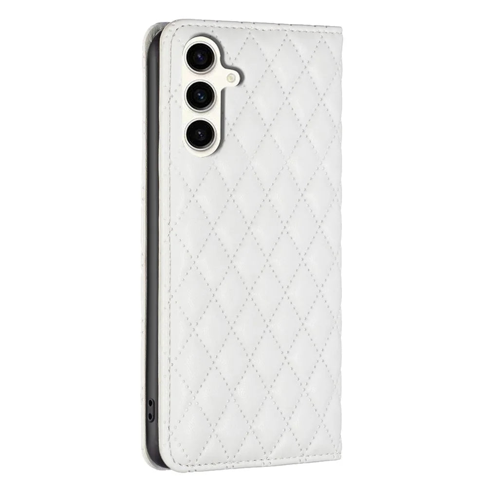 BINFEN COLOR BF Style-16 For Samsung Galaxy S24 FE Stand Phone Case PU Leather Phone Cover with Card Slots - White - 7