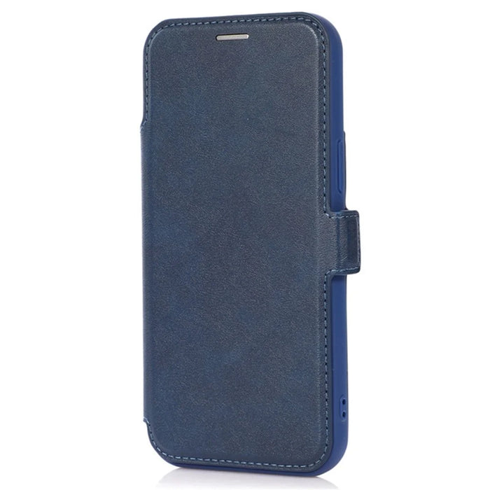 For iPhone 14 Pro Max PU Leather Stand Card Holder Case Shockproof Magnetic Clasp Phone Cover with Slide Camera Protection - Blue - 5