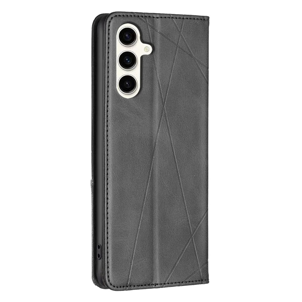 For Samsung Galaxy S24 FE Case Card Slots Leather Phone Cover Rhombus Imprint - Black - 6