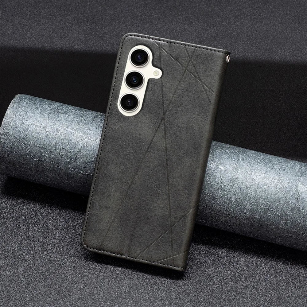 For Samsung Galaxy S24 FE Case Card Slots Leather Phone Cover Rhombus Imprint - Black - 7