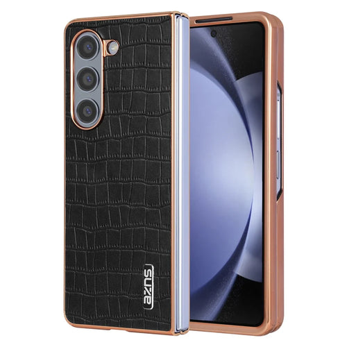 AZNS For Samsung Galaxy Z Fold6 5G Case Crocodile Texture PU Leather+PC Phone Cover - Black - 1