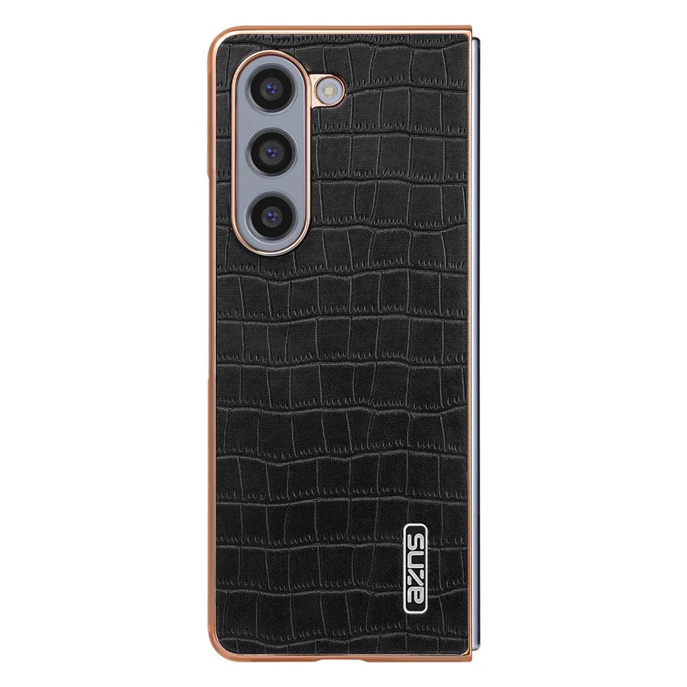 AZNS For Samsung Galaxy Z Fold6 5G Case Crocodile Texture PU Leather+PC Phone Cover - Black - 3