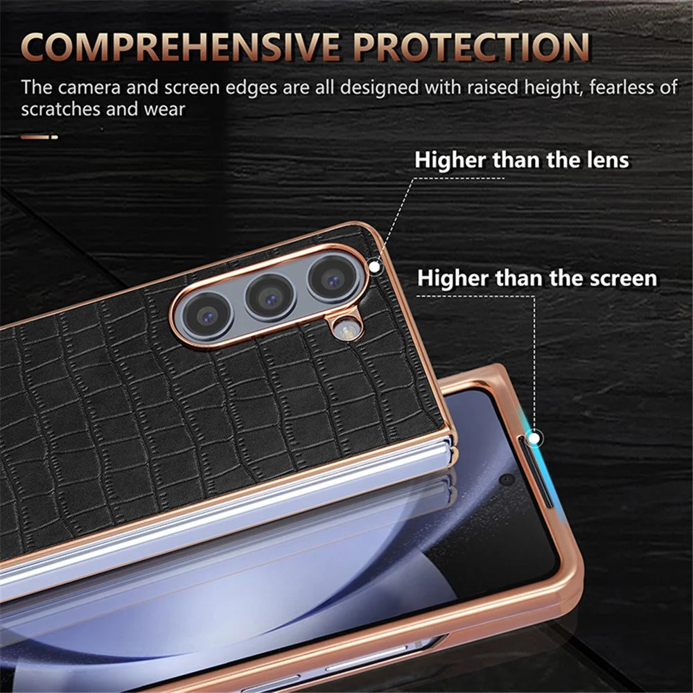 AZNS For Samsung Galaxy Z Fold6 5G Case Crocodile Texture PU Leather+PC Phone Cover - Black - 7