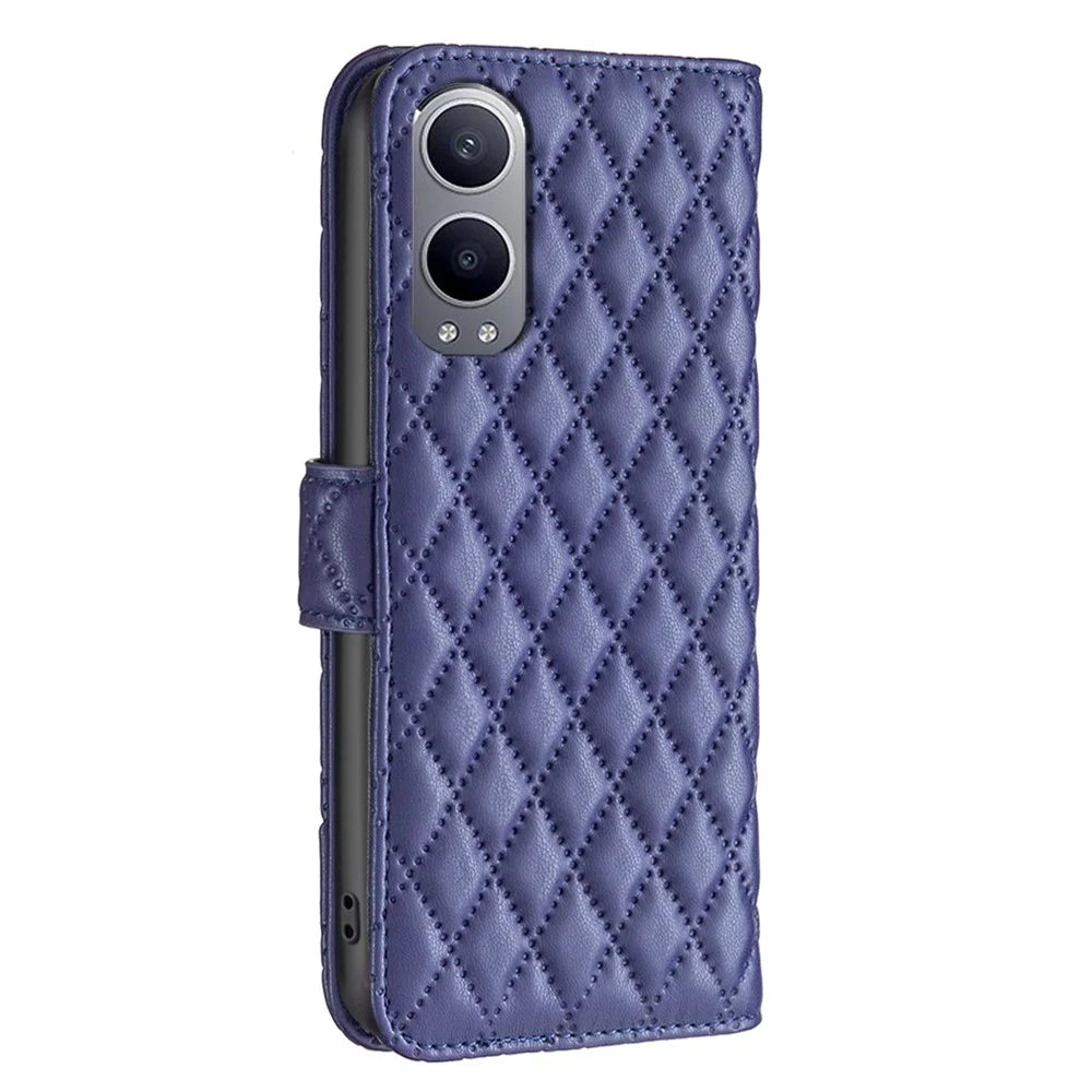BINFEN COLOR BF Style-14 For OnePlus Nord CE4 Lite 5G / Oppo K12x 5G (China) Leather Case Rhombus Phone Cover - Blue - 6