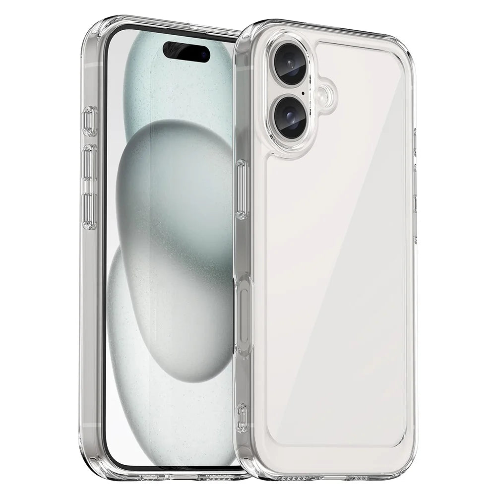 For iPhone 16 Clear Case TPU + Acrylic Slim Phone Cover (Big Rear Lens Hole) - 1