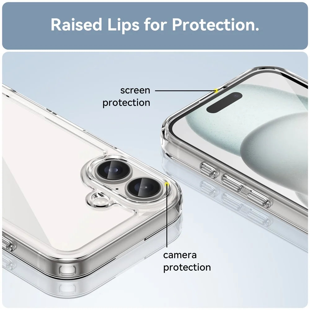 For iPhone 16 Clear Case TPU + Acrylic Slim Phone Cover (Big Rear Lens Hole) - 5
