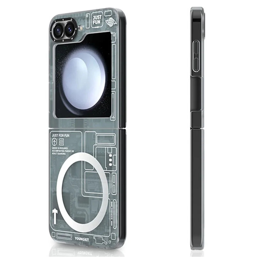 YOUNGKIT Technology Series for Samsung Galaxy Z Flip7 FE 5G / Z Flip6 5G Magnetic Case Hard PC IMD Phone Cover - Technology Black - 2