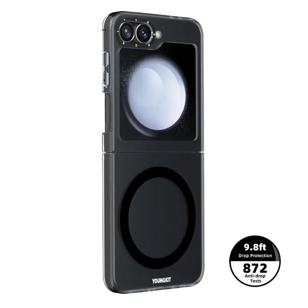 YOUNGKIT For Samsung Galaxy Z Flip7 FE 5G / Z Flip6 5G Magnetic Case PET+TPU Phone Cover Anti-Fingerprint - Transparent Black - 3