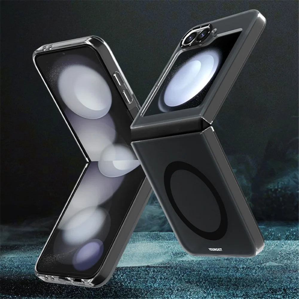YOUNGKIT For Samsung Galaxy Z Flip7 FE 5G / Z Flip6 5G Magnetic Case PET+TPU Phone Cover Anti-Fingerprint - Transparent Black - 4