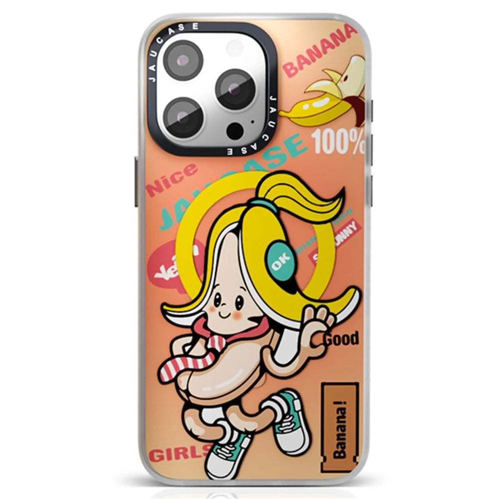 JAUCASE For iPhone 15 Pro Magnetic Case Cute Pattern PC+TPU Phone Cover Matte Finish - Banana Baby - 1