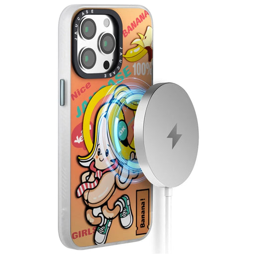 JAUCASE For iPhone 15 Pro Magnetic Case Cute Pattern PC+TPU Phone Cover Matte Finish - Banana Baby - 2