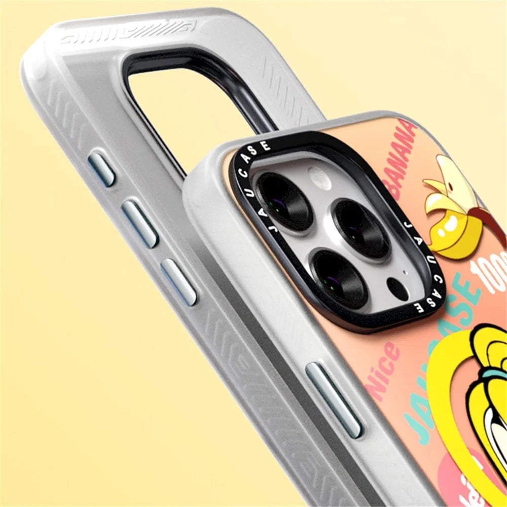 JAUCASE For iPhone 15 Pro Magnetic Case Cute Pattern PC+TPU Phone Cover Matte Finish - Banana Baby - 3