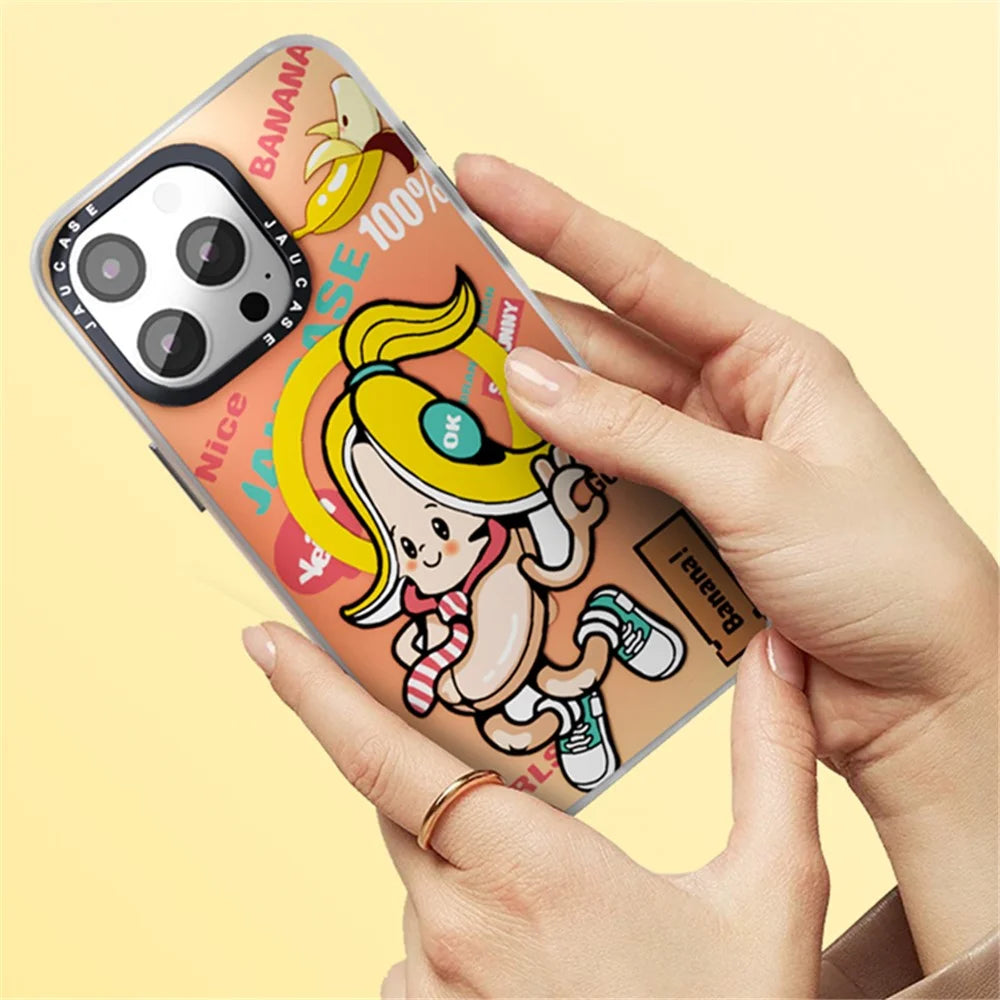 JAUCASE For iPhone 15 Pro Magnetic Case Cute Pattern PC+TPU Phone Cover Matte Finish - Banana Baby - 4