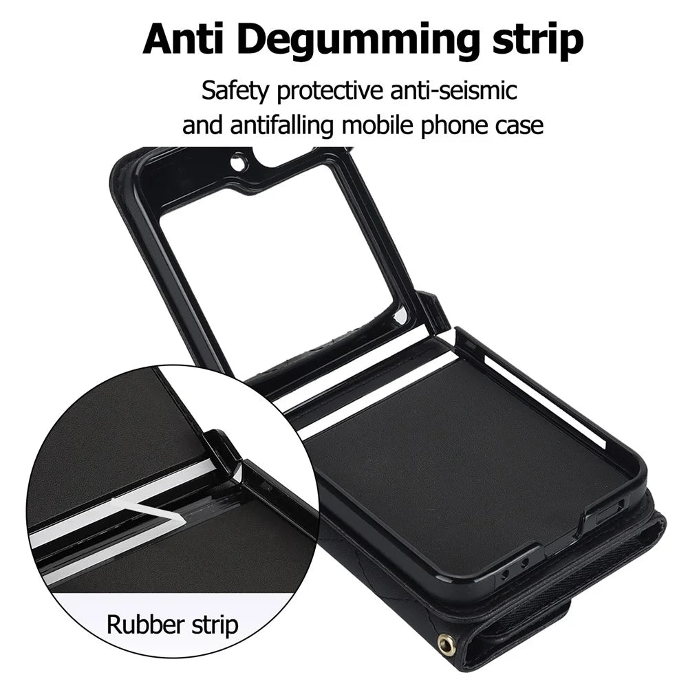 ZD 03 for Samsung Galaxy Z Flip7 FE 5G / Z Flip6 5G Case Bag Design PU Leather Crossbody Phone Cover RFID Blocking - Black - 2