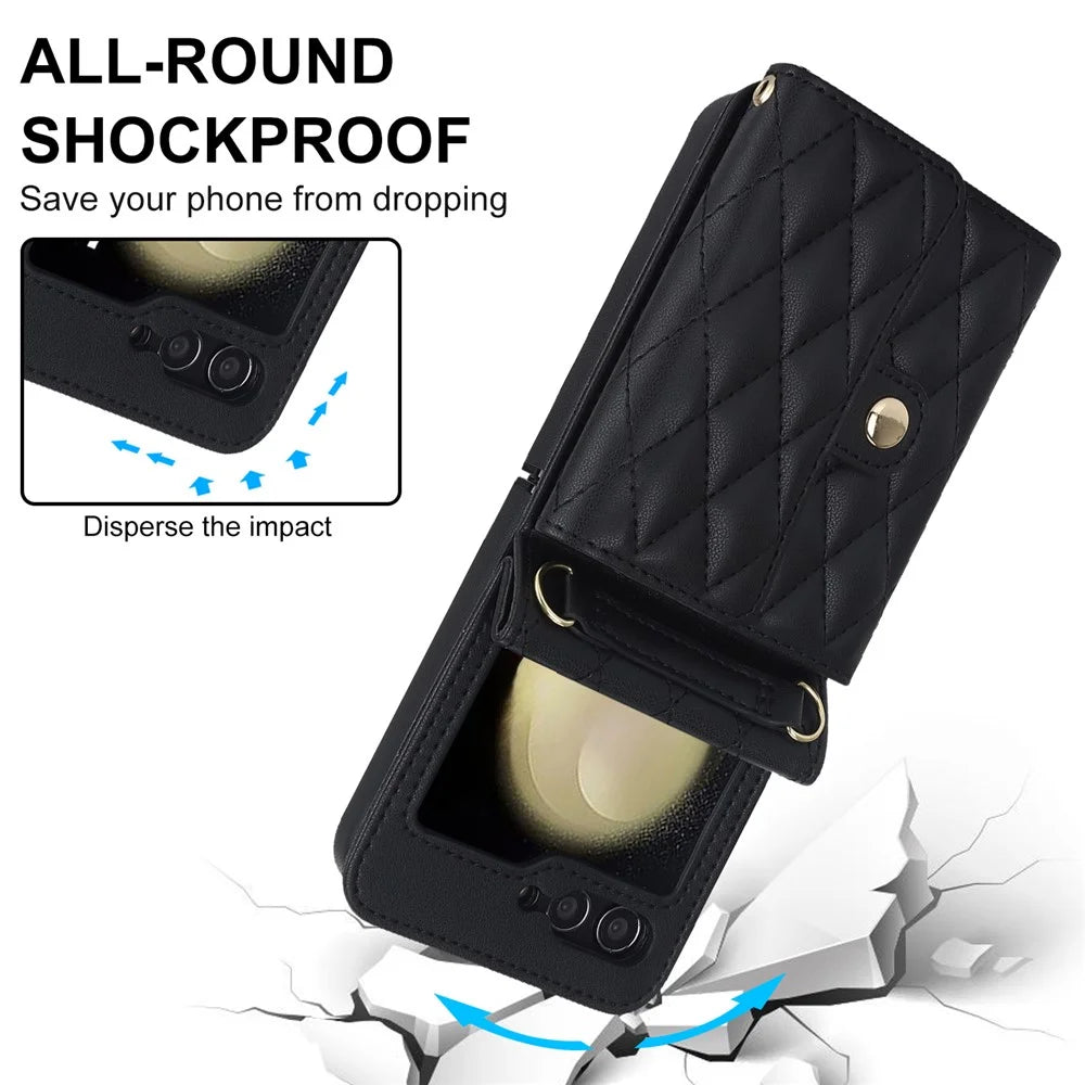 ZD 03 for Samsung Galaxy Z Flip7 FE 5G / Z Flip6 5G Case Bag Design PU Leather Crossbody Phone Cover RFID Blocking - Black - 3