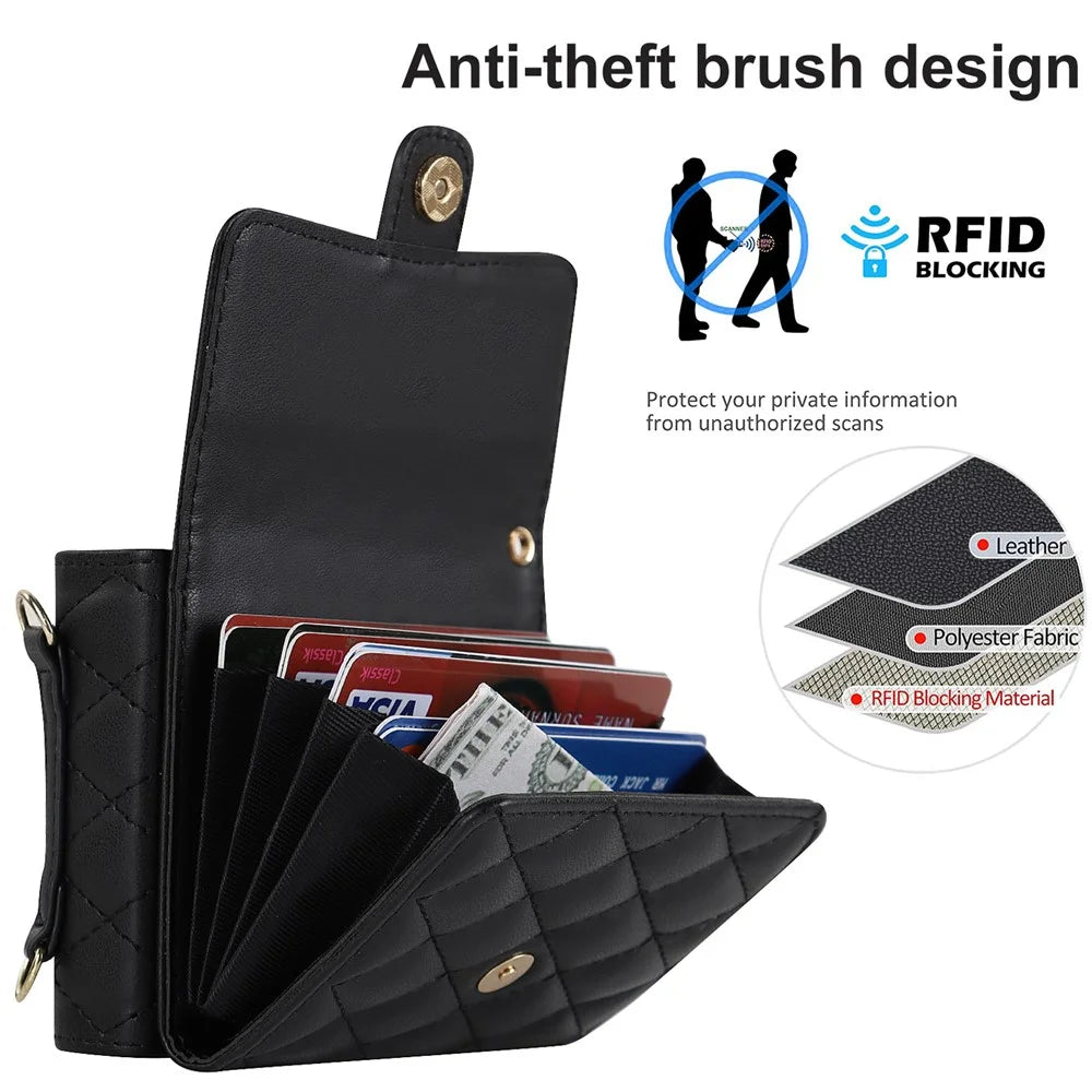 ZD 03 for Samsung Galaxy Z Flip7 FE 5G / Z Flip6 5G Case Bag Design PU Leather Crossbody Phone Cover RFID Blocking - Black - 4
