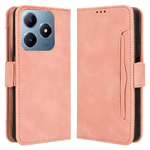 For Realme Note 60x 4G / C63 4G / C61 4G / Narzo N63 4G Case Folio Stand Leather Phone Cover with Multiple Card Slots - Pink - 1