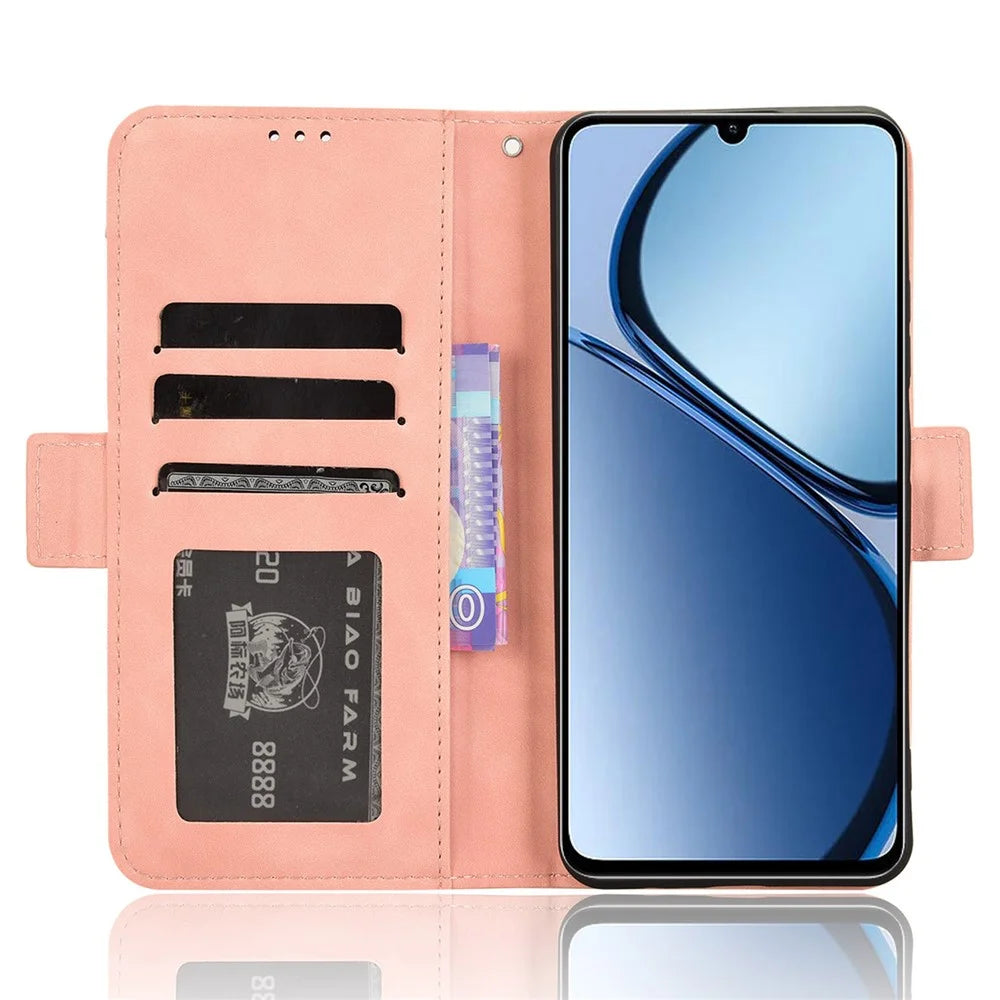 For Realme Note 60x 4G / C63 4G / C61 4G / Narzo N63 4G Case Folio Stand Leather Phone Cover with Multiple Card Slots - Pink - 2
