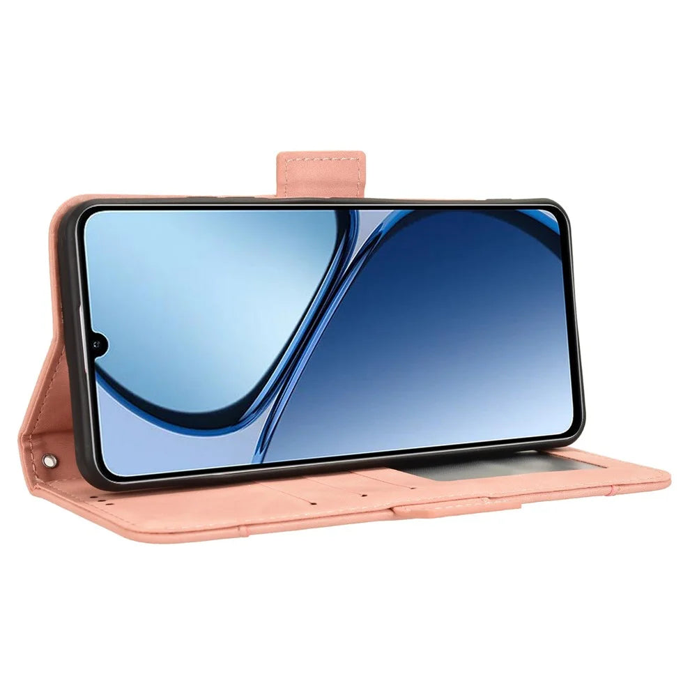 For Realme Note 60x 4G / C63 4G / C61 4G / Narzo N63 4G Case Folio Stand Leather Phone Cover with Multiple Card Slots - Pink - 3