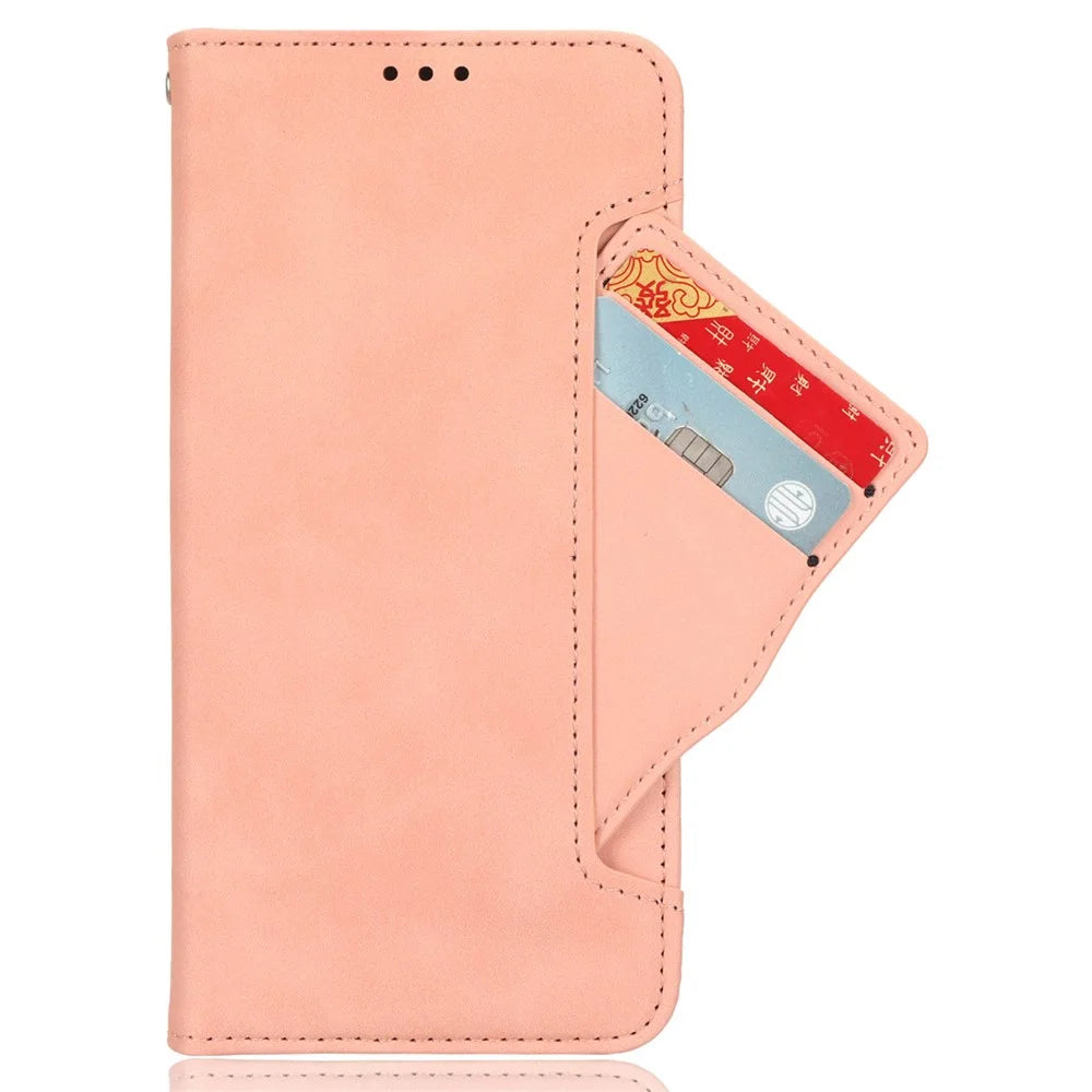 For Realme Note 60x 4G / C63 4G / C61 4G / Narzo N63 4G Case Folio Stand Leather Phone Cover with Multiple Card Slots - Pink - 4