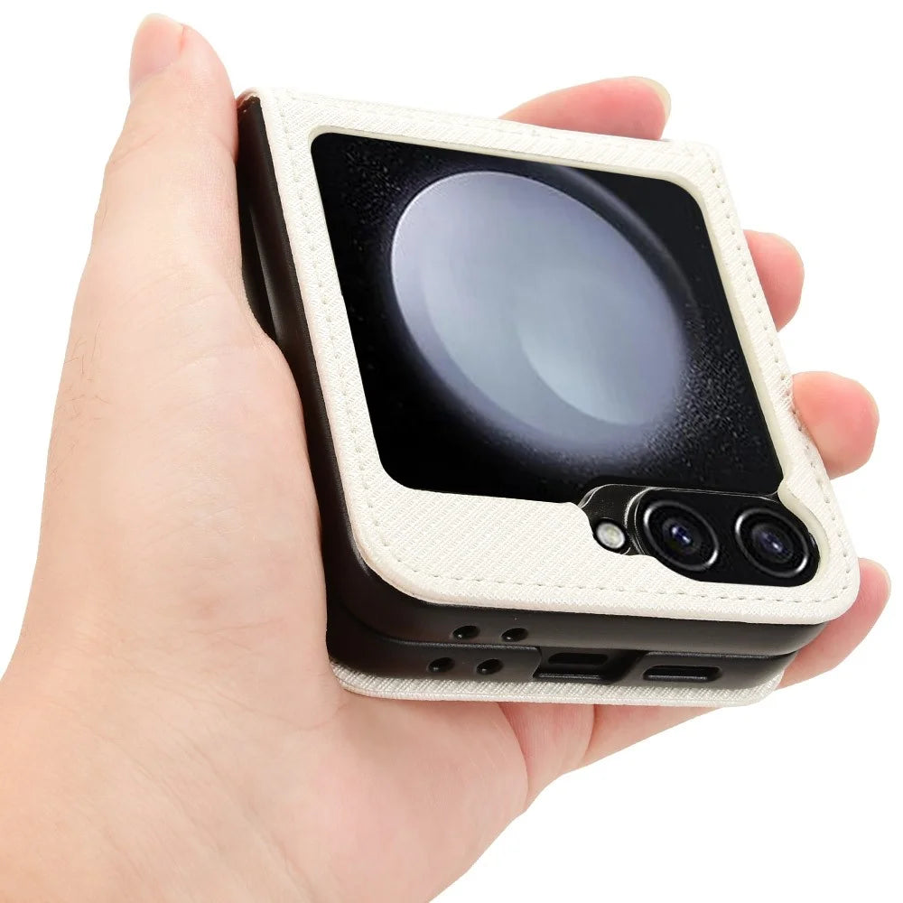 For Samsung Galaxy Z Flip7 FE 5G / Z Flip6 5G Case Leather Phone Cover with Card Slot - White - 5