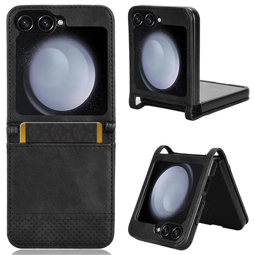 For Samsung Galaxy Z Flip7 FE 5G / Z Flip6 5G Cover Retro Texture One-Piece Design PU Leather+PC Phone Case Shell with Card Slot - Black - 1