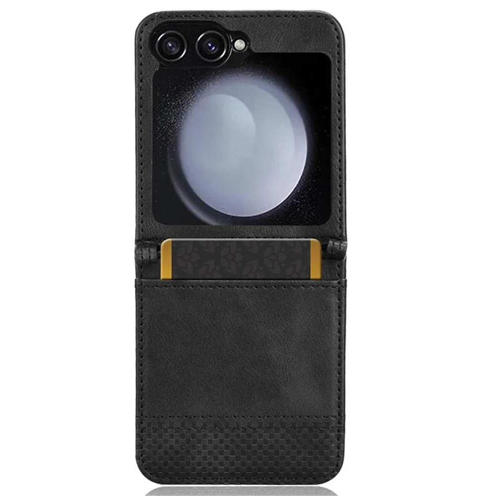 For Samsung Galaxy Z Flip7 FE 5G / Z Flip6 5G Cover Retro Texture One-Piece Design PU Leather+PC Phone Case Shell with Card Slot - Black - 4