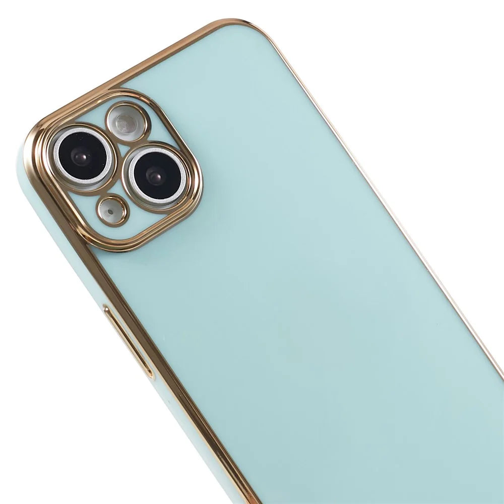 For iPhone 13 Phone Case Glossy 6D Electroplating TPU Protective Cover - Cyan - 6