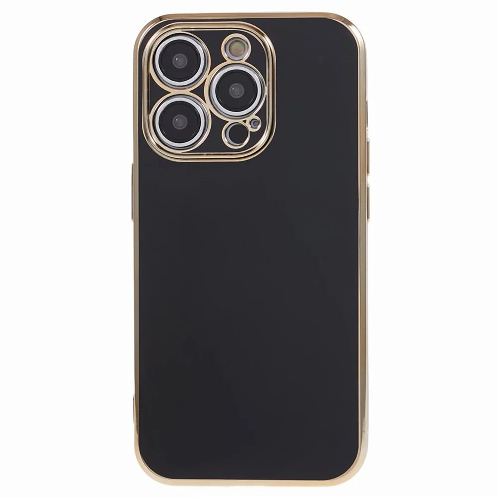 For iPhone 13 Pro Max Case Glossy 6D Electroplating TPU Protective Cover - Black - 1