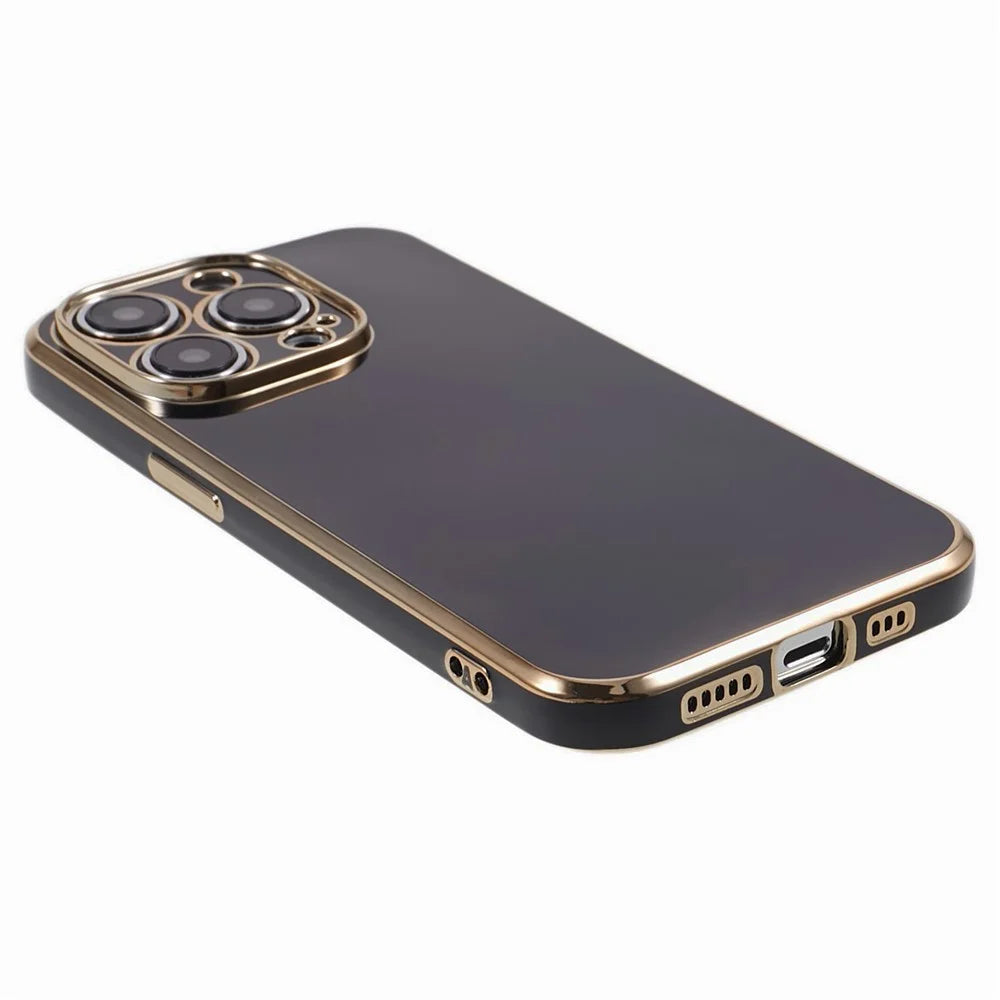 For iPhone 13 Pro Max Case Glossy 6D Electroplating TPU Protective Cover - Black - 4