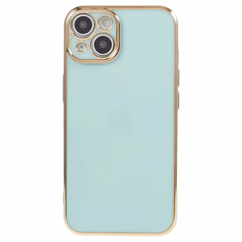 For iPhone 14 Plus Case Glossy 6D Electroplating TPU Protective Cover - Cyan - 1