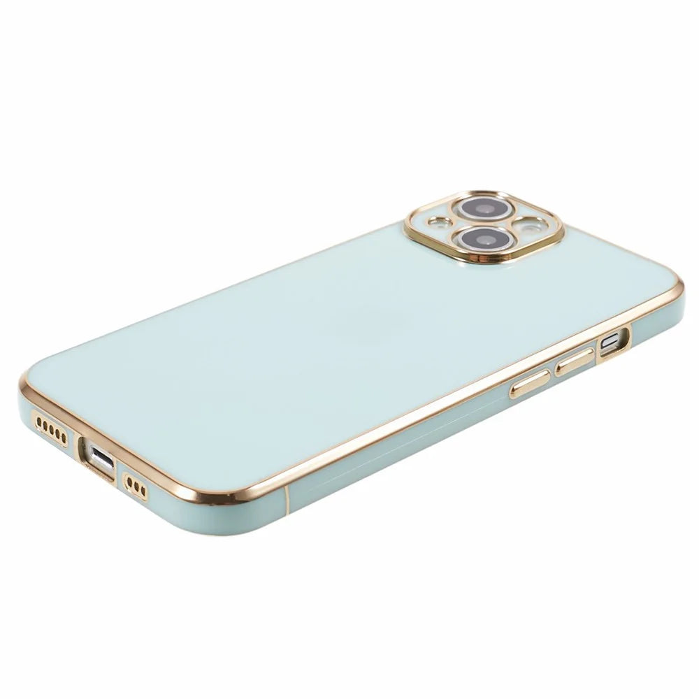 For iPhone 14 Plus Case Glossy 6D Electroplating TPU Protective Cover - Cyan - 4