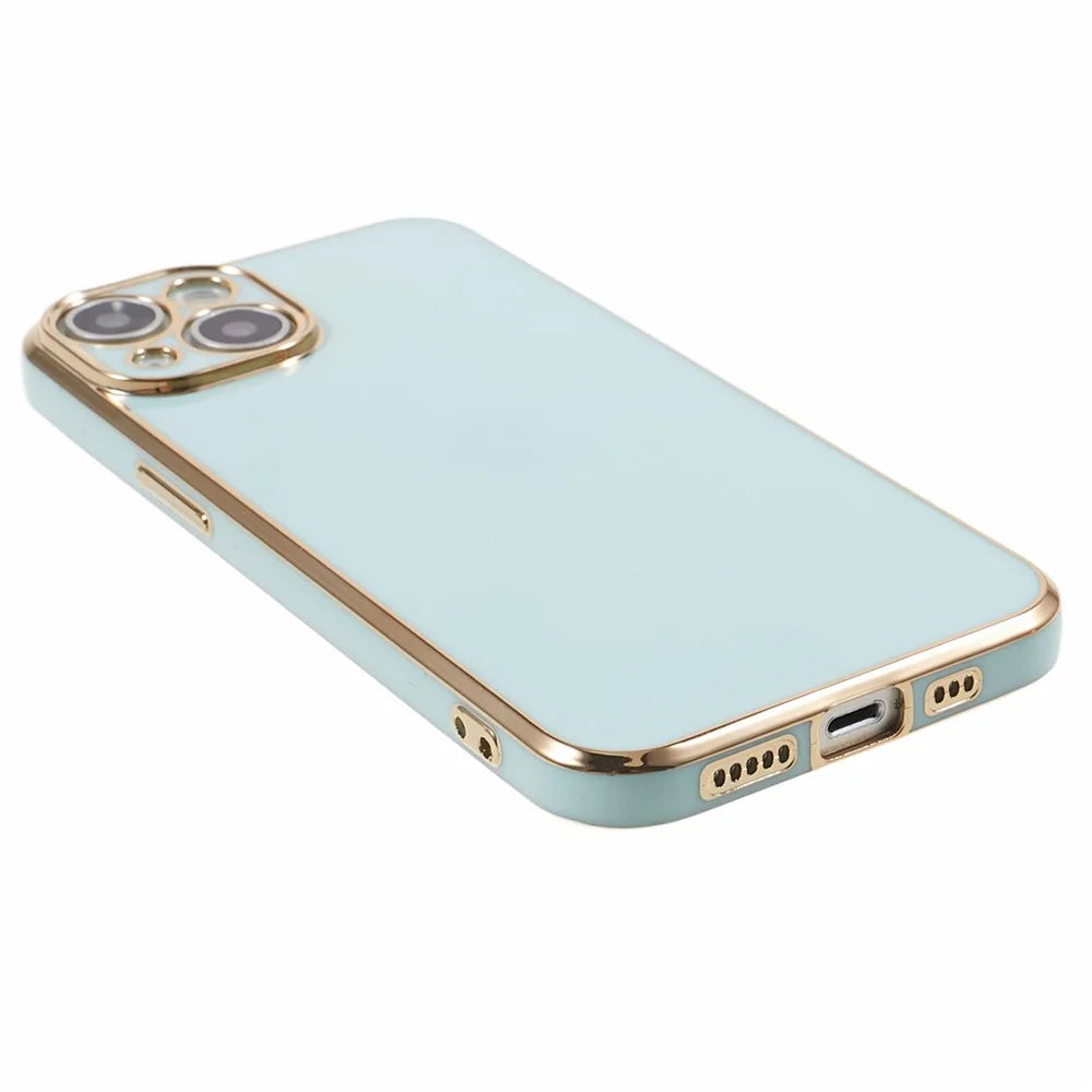 For iPhone 14 Plus Case Glossy 6D Electroplating TPU Protective Cover - Cyan - 5