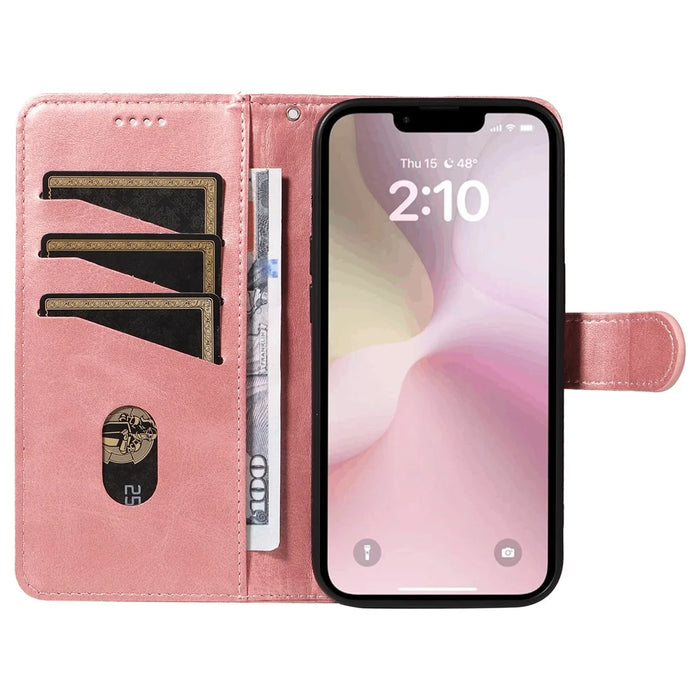 For iPhone 17e / 16e Case Wallet Leather Flip Phone Cover with Hand Strap - Rose Gold - 2