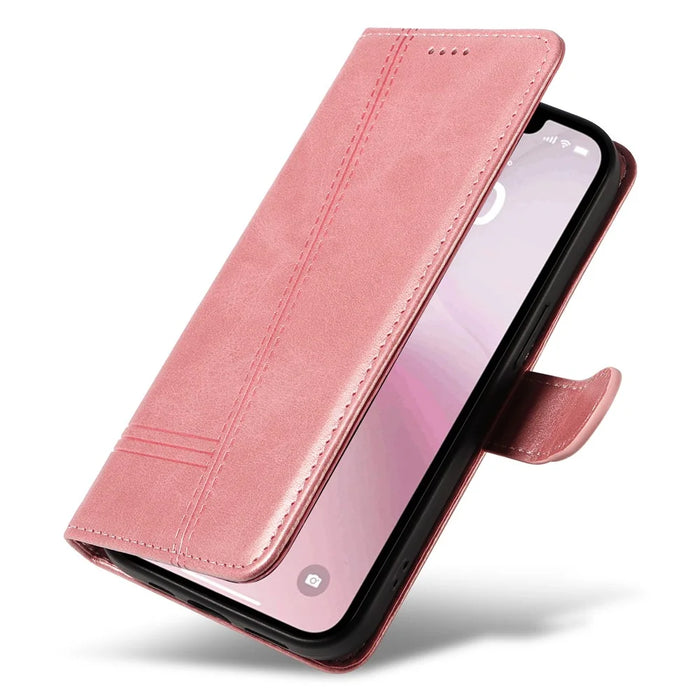 For iPhone 17e / 16e Case Wallet Leather Flip Phone Cover with Hand Strap - Rose Gold - 5