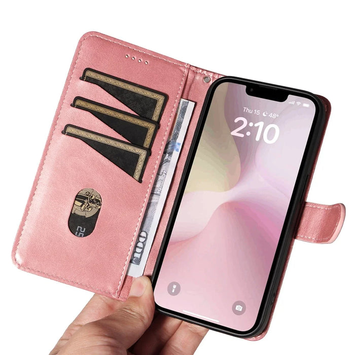 For iPhone 17e / 16e Case Wallet Leather Flip Phone Cover with Hand Strap - Rose Gold - 6