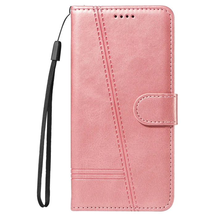 For iPhone 17e / 16e Case Wallet Leather Flip Phone Cover with Hand Strap - Rose Gold - 7