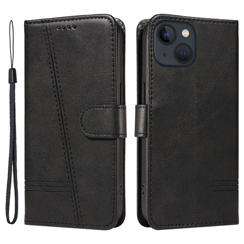 For iPhone 13 Case PU Leather Wallet Card Slots Protective Phone Cover - Black - 1