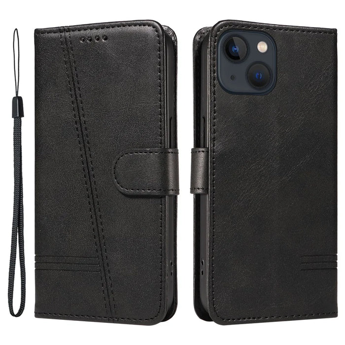 For iPhone 13 Case PU Leather Wallet Card Slots Protective Phone Cover - Black - 1