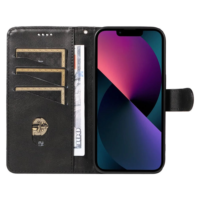 For iPhone 13 Case PU Leather Wallet Card Slots Protective Phone Cover - Black - 2