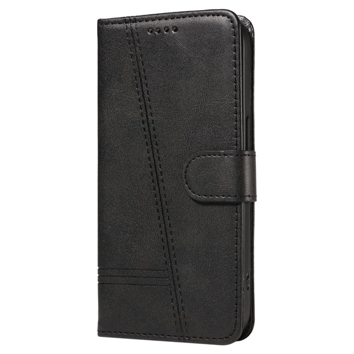 For iPhone 13 Case PU Leather Wallet Card Slots Protective Phone Cover - Black - 6