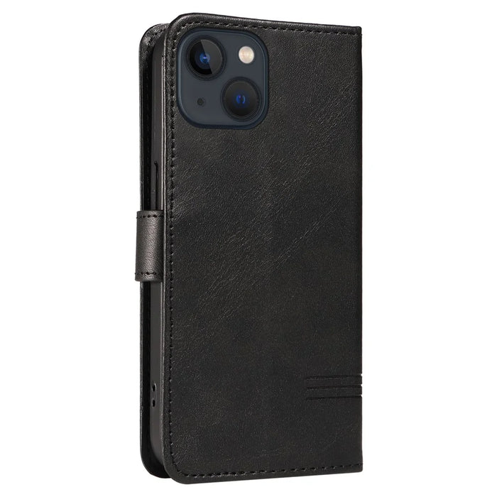 For iPhone 13 Case PU Leather Wallet Card Slots Protective Phone Cover - Black - 7