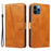 For iPhone 12 / 12 Pro Anti-Scratch Phone Case Imprinted Line PU Leather Cover Wallet with Wrist Strap - Yellow - 1