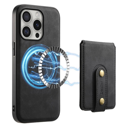 DENIOR D14 For iPhone 16 Pro Magnetic Case Detachable Card Holder Kickstand Phone Cover - Black - 1