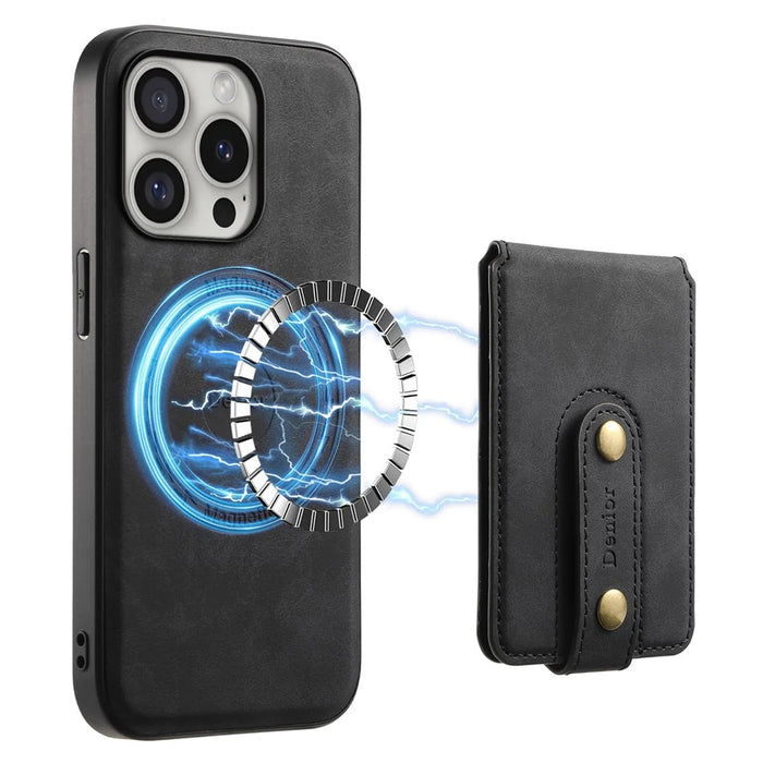 DENIOR D14 For iPhone 16 Pro Magnetic Case Detachable Card Holder Kickstand Phone Cover - Black - 1