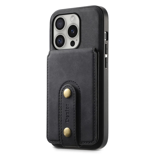 DENIOR D14 For iPhone 16 Pro Magnetic Case Detachable Card Holder Kickstand Phone Cover - Black - 2