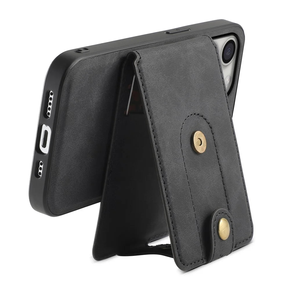 DENIOR D14 For iPhone 16 Pro Magnetic Case Detachable Card Holder Kickstand Phone Cover - Black - 5