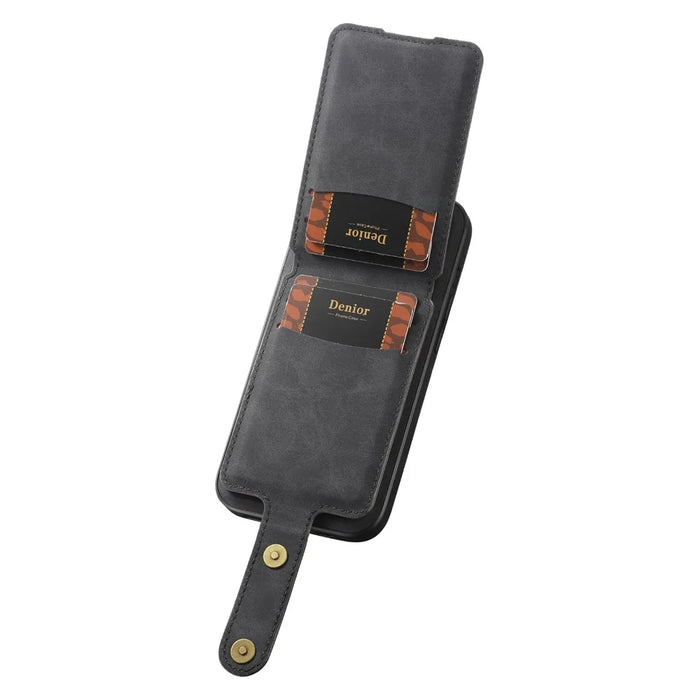 DENIOR D14 For iPhone 16 Pro Magnetic Case Detachable Card Holder Kickstand Phone Cover - Black - 6