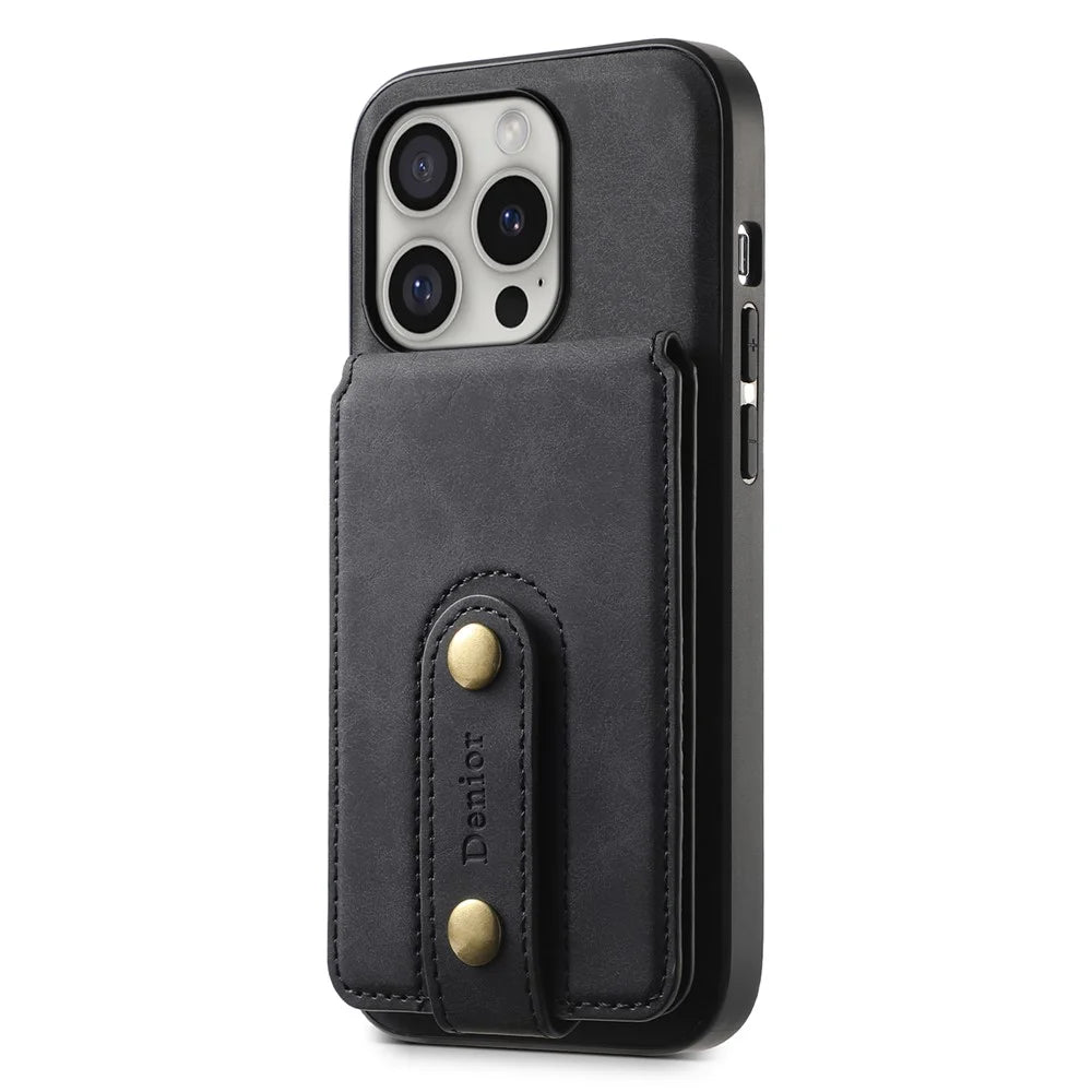 DENIOR D14 For iPhone 16 Pro Max Magnetic Case Leather+PC+TPU Phone Cover Card Bag - Black - 2